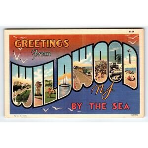 Vintage Postcard - Greetings From Wildwood N.J. By The Sea - Large Letter Scene